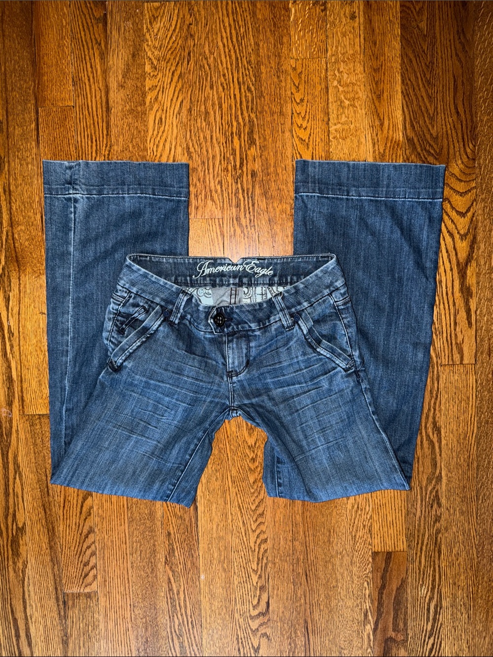 2000s Vintage Y2K American Eagle Low-Rise Trouser Dark Blue Bootcut Jeans